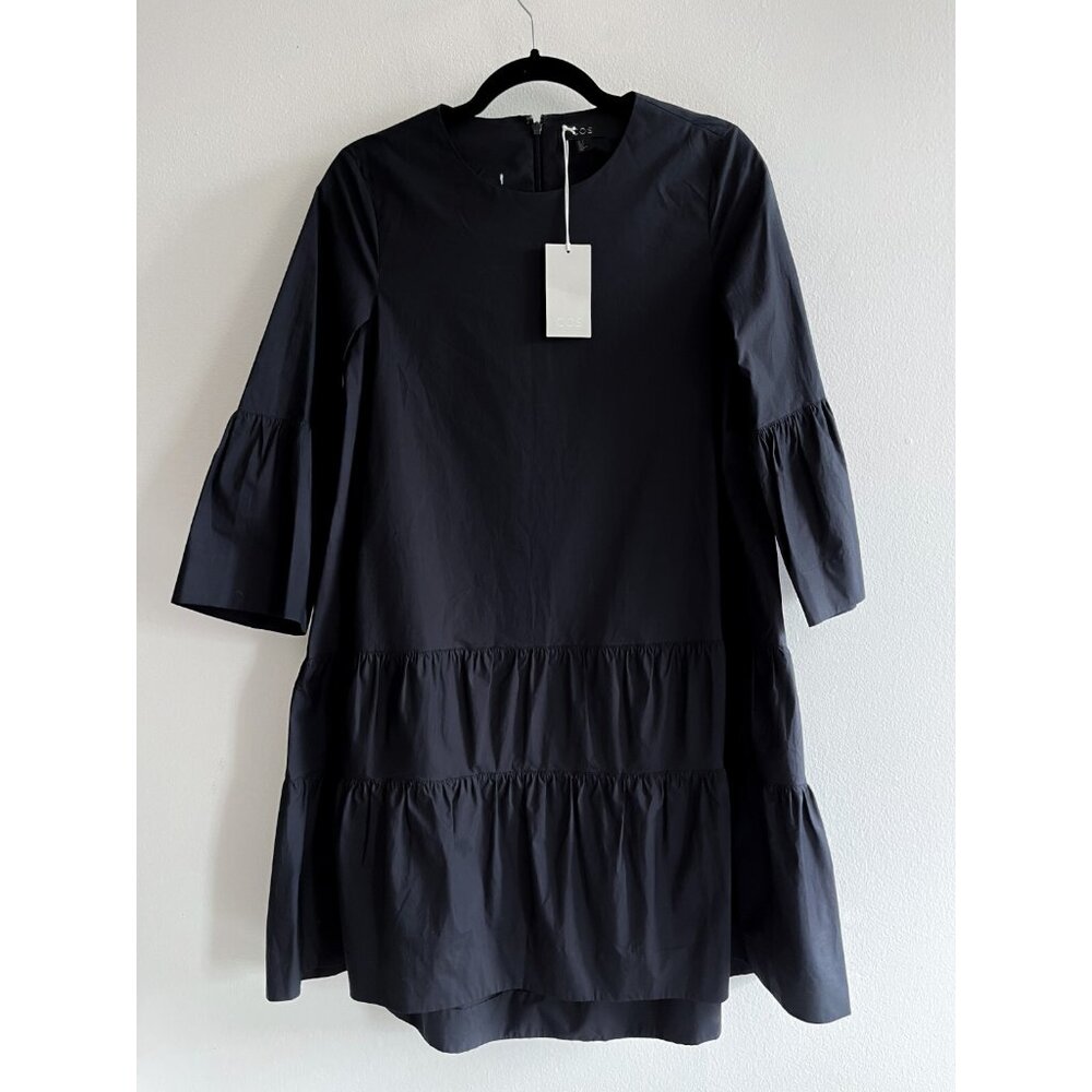 COS Gathered Seams A-Line Tiered Black Dress